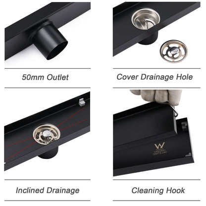 WaterMark Matt Black 900mm Tile Insert Shower Grate Floor Drain 50mm Flow Waste