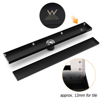 WaterMark Matt Black 900mm Tile Insert Shower Grate Floor Drain 50mm Flow Waste
