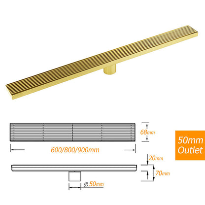 Brushed Gold SUS 900mm Strip Fence Bathroom Floor Shower Grate Drain 50mm Outlet