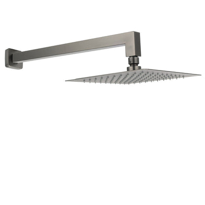 Gun Metal 8" Square Large Rainfall Shower Head 400mm Straight Wall Mounted Arm Set