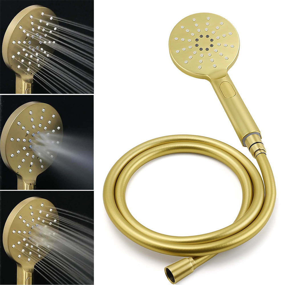 WELS Brushed Gold Twin Shower Large Round 12" Rain Head Handheld Silde Wall Rail Arm Stylish Mixer