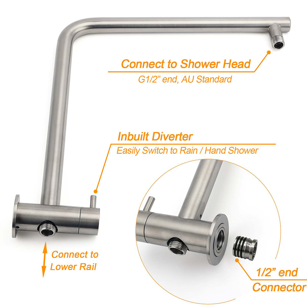 WELS Brushed Nickel 2in1 Shower Set Sliding Rail Arm 8" Round Head Handheld Small Face Mixer
