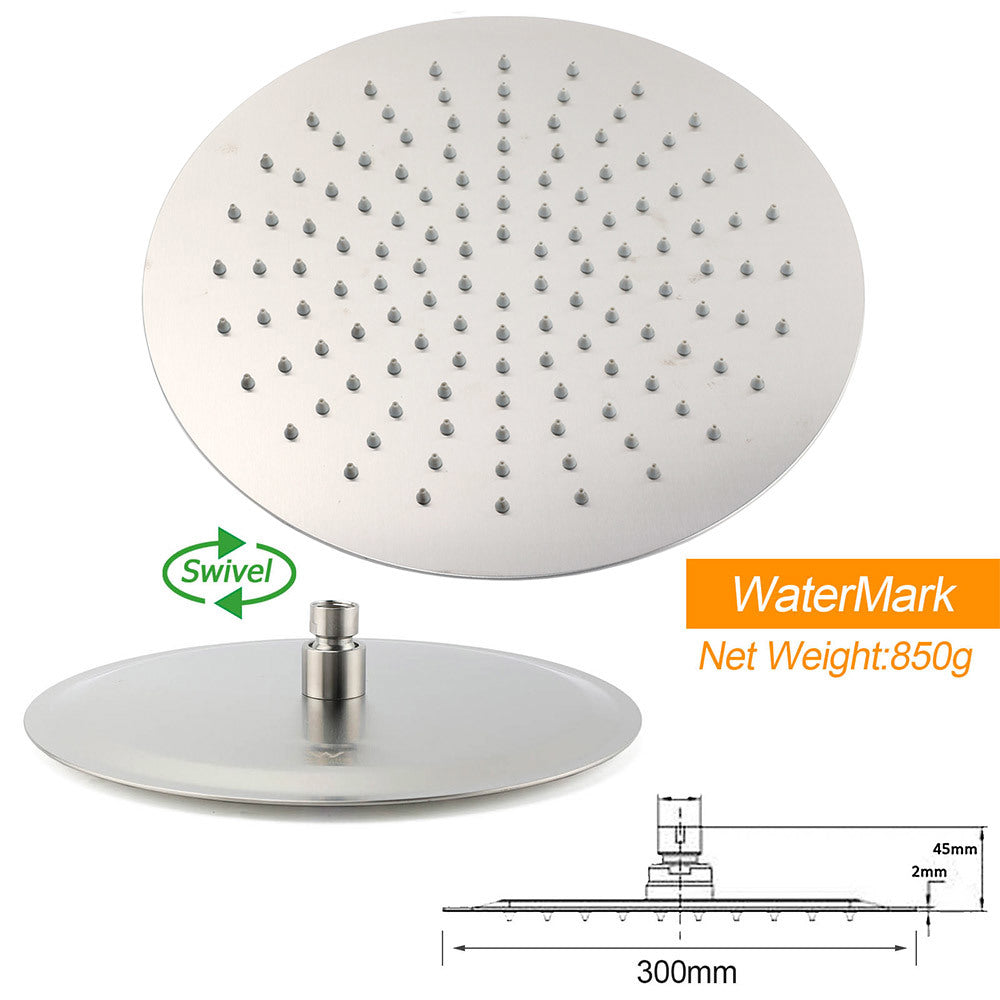 WELS Brushed Nickel Dual Shower Set Sliding Rail Arm 12" Round Head Handheld 2 Way Diverter