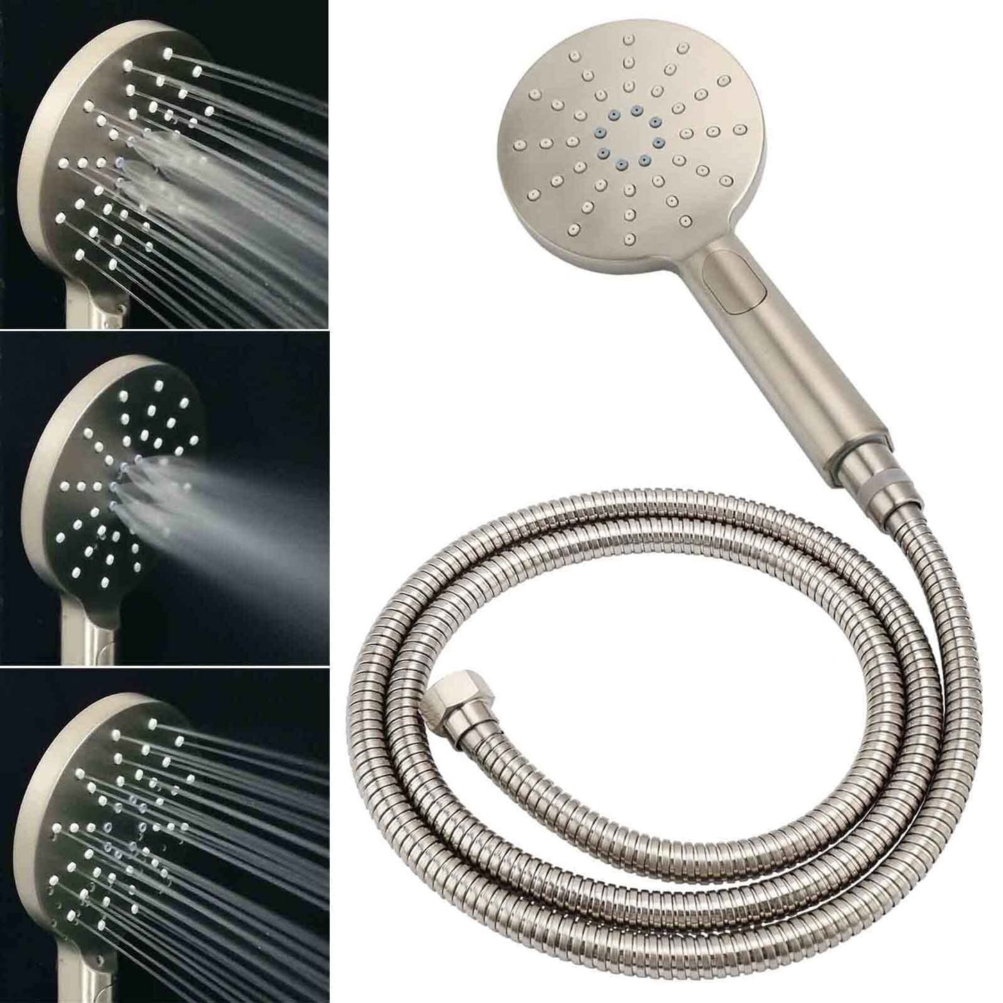 WELS Brushed Nickel Dual Shower Set Sliding Rail Arm 12" Round Head Handheld 2 Way Diverter