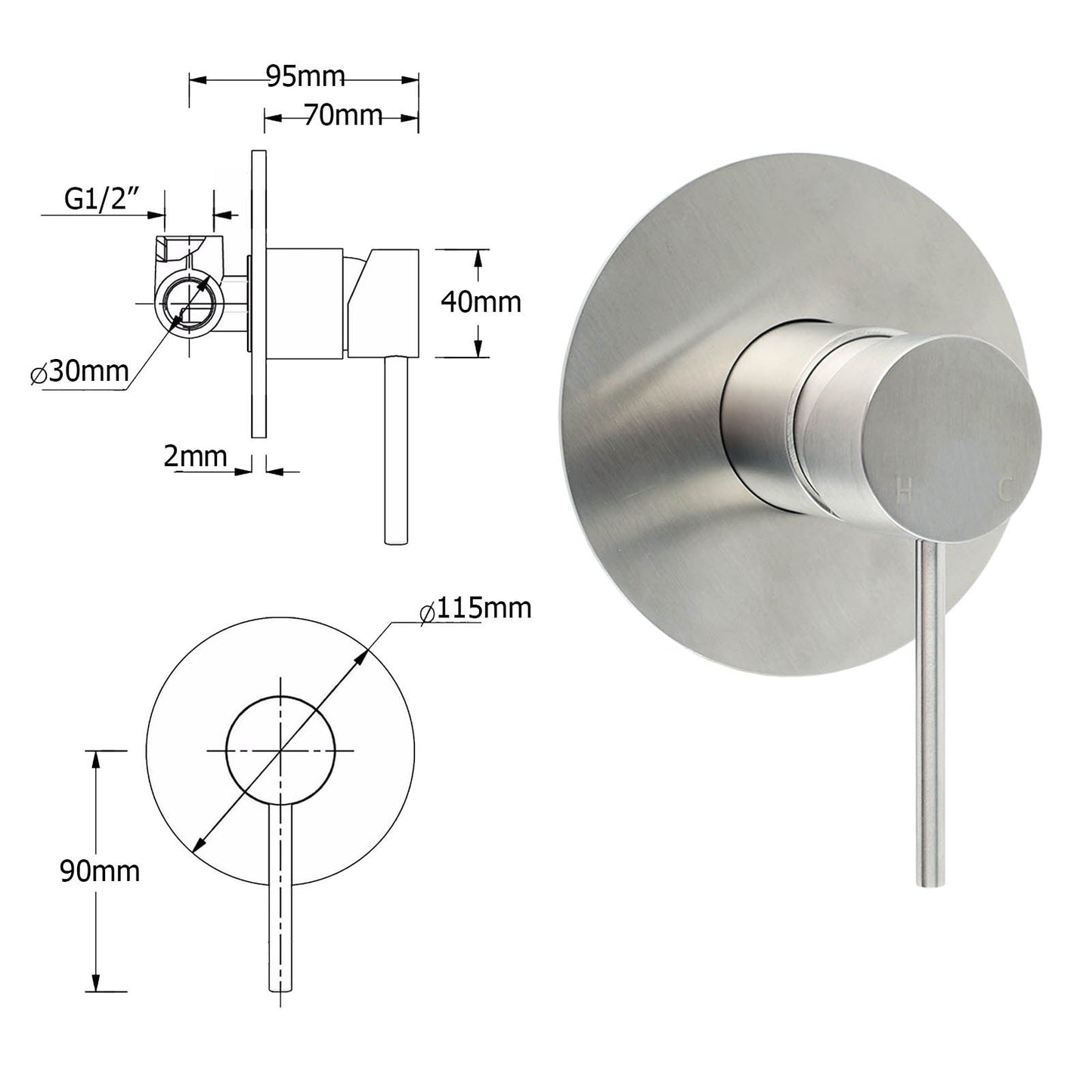 WELS Brushed Nickel Dual Shower Set Sliding Rail Arm 12" Round Head Handheld Wall Mixer
