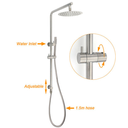 WELS Brushed Nickel 2in1 Shower Set Sliding Rail Arm 8" Round Head Metal Handheld Small Face Mixer
