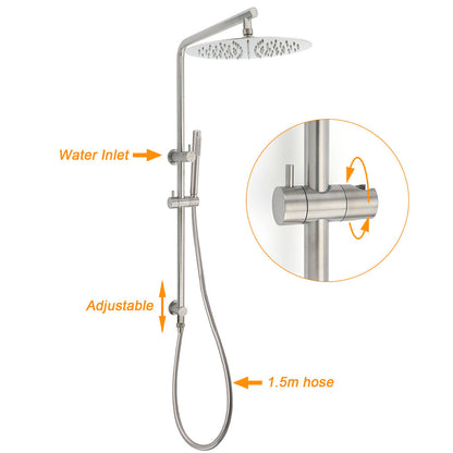 WELS Brushed Nickel 2in1 Shower Set Sliding Rail Arm Large 12" Round Head Handheld Mixer
