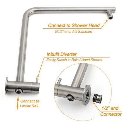 WELS Brushed Nickel 2in1 Shower Set Sliding Rail Arm Large 12" Round Head Handheld Mixer