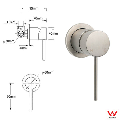 WELS Brushed Nickel Dual Shower Set Sliding Rail Arm Large 12" Round Head Handheld Small Face Mixer