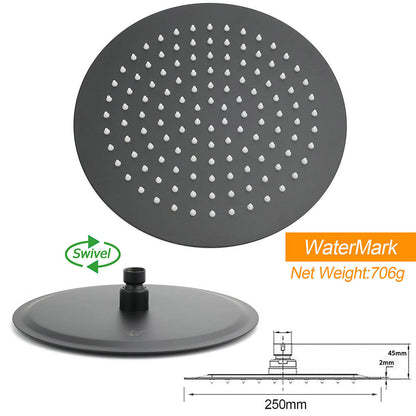 Matt Black Dual Round Shower Set 10" Rain Head Metal Handheld Sliding Rail Arm Diverter