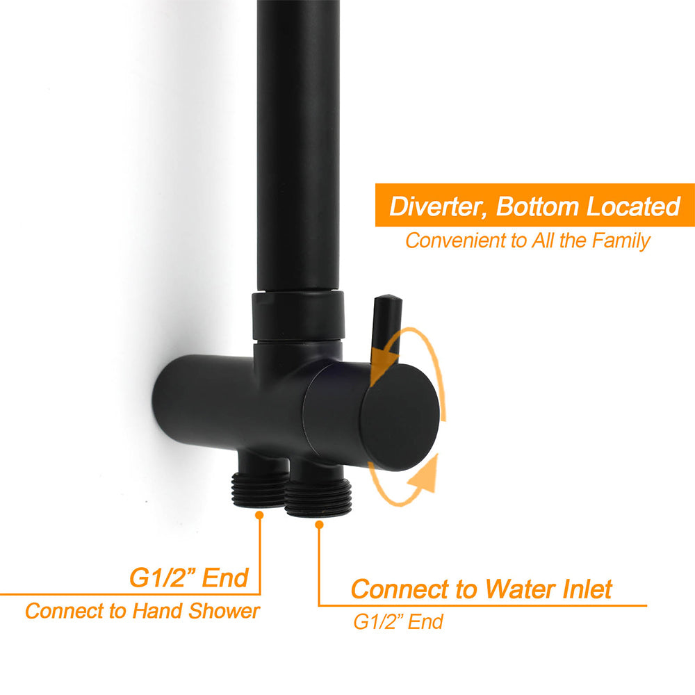 Matt Black Round Dual Shower Set 10" Rain Head Metal Handheld Sliding Rail Arm Twin Taps