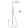 Brushed Nickel 8" Thin Rain Head Twin Shower Metal Handheld Rose Sliding Rail Arm Set With Mixer