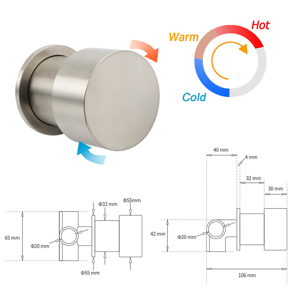 Brushed Nickel 8" Thin Rain Head Twin Shower Metal Handheld Rose Sliding Rail Arm Set With Mixer