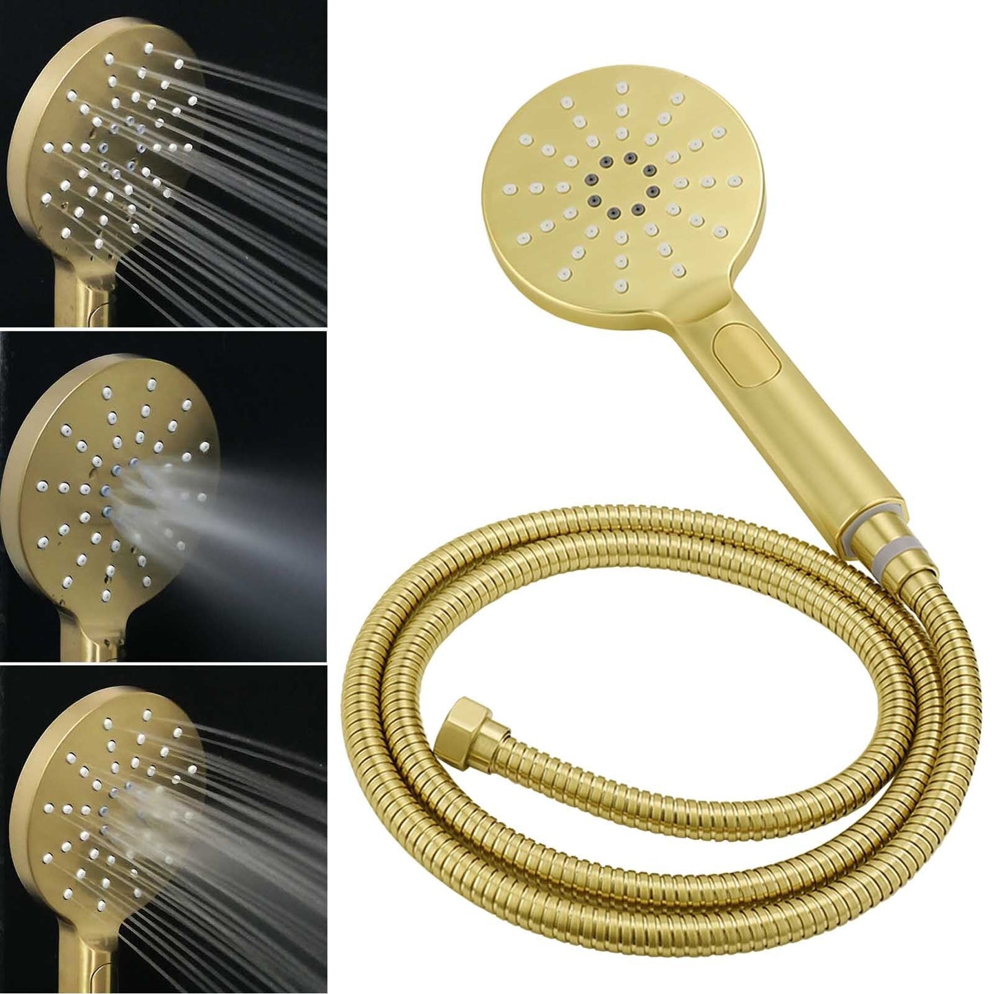 Brushed Gold 12" Large Shower Head 3 Mode Handheld Rose Sliding Rail Arm Round Mixer Set