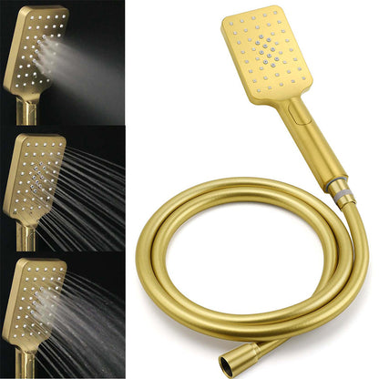 WELS Brushed Gold Square 8" Rain Shower Head 3 Mode Handheld Sliding Rail Arm Dual Mixer Set