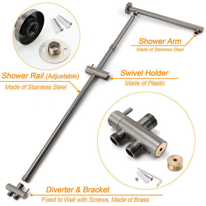 WELS Gun Metal 2in1 Round Shower 10" Rain Head 3 Mode Handheld Sliding Rail Twin Taps Set