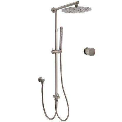 WELS Gun Metal 2in1 Round Shower 10" Rain Head Stngle Mode Handheld Sliding Rail Arm Mixer Set