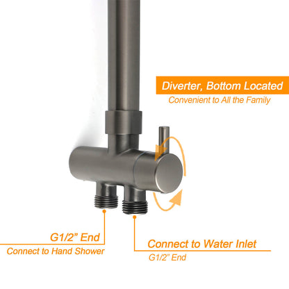 WELS Gun Metal 2in1 Round Shower 10" Rain Head Stngle Mode Handheld Sliding Rail Arm Mixer Set