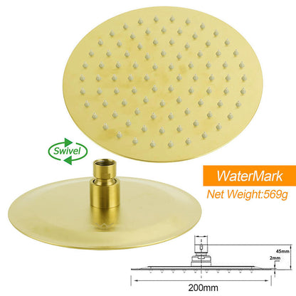 WELS Brushed Gold Twin Shower 8" Round Head One Mode Handheld Rose Sliding Rail With Mixer Set