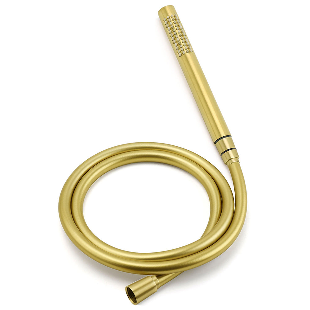 Brushed Gold Dual Round Shower 12" Top Head Simple Stick Handheld Sliding Rail Arm Mixer Valve