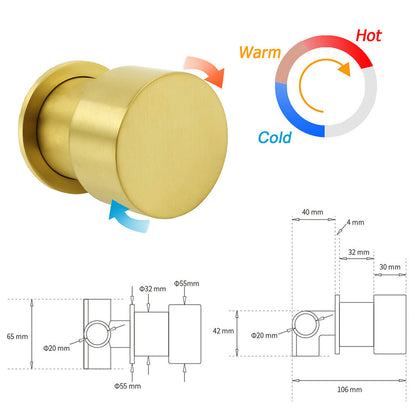 Brushed Gold Dual Round Shower 12" Top Head Simple Stick Handheld Sliding Rail Arm Mixer Valve