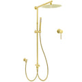 WELS Brushed Gold Dual Large Round Shower Set 12" Rain Head Stainless Steel Handheld Sliding Rail Small Face Mixer
