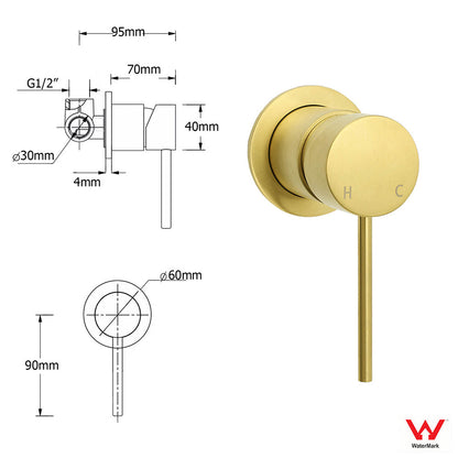 WELS Brushed Gold Dual Large Round Shower Set 12" Rain Head Stainless Steel Handheld Sliding Rail Small Face Mixer