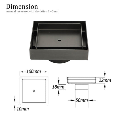 Gun Metal 100mm Square Tile Insert Floor Drain Small Shower Grate 50mm Waste Set