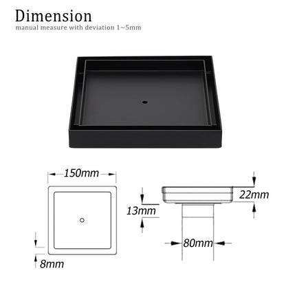 Watermark Black 150x150mm Tile Insert Floor Drain Shower Grate 80mm Waste Outlet