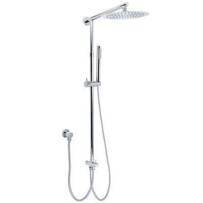 WELS Chrome 10" Round Rain Handheld Double Shower Head Rose Sliding Rail Arm Diverter Set