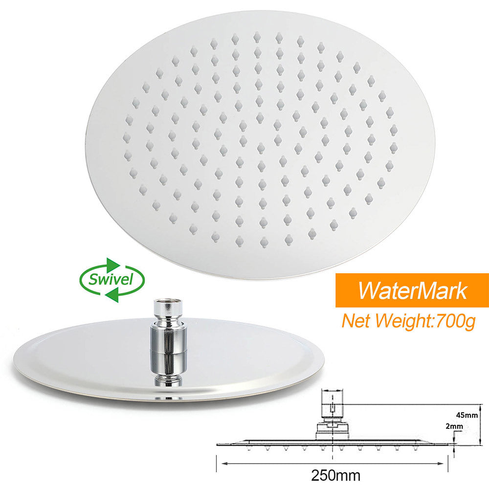 WELS Chrome 10" Round Rain Handheld Double Shower Head Rose Sliding Rail Arm Diverter Set