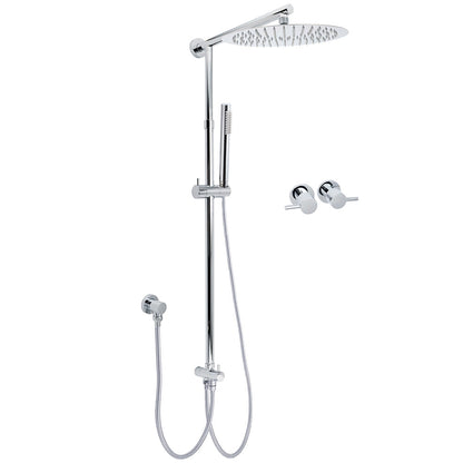 WELS Round Large 12" Rain 2in1 Shower Head Stainless Steel Handheld Wall Rail Brass Twin Taps Set