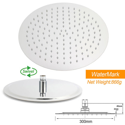 WELS Round Large 12" Rain 2in1 Shower Head Stainless Steel Handheld Wall Rail Brass Twin Taps Set
