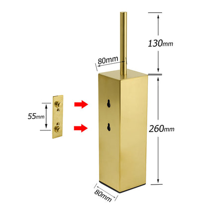 Brushed Gold Modern Stainless Steel Square Toilet Brush Wall Mounted Holder Cup
