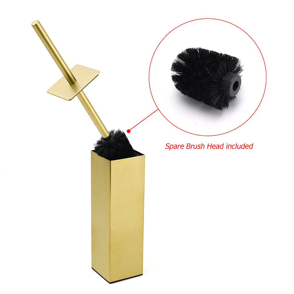 Brushed Gold Modern Stainless Steel Square Toilet Brush Wall Mounted Holder Cup