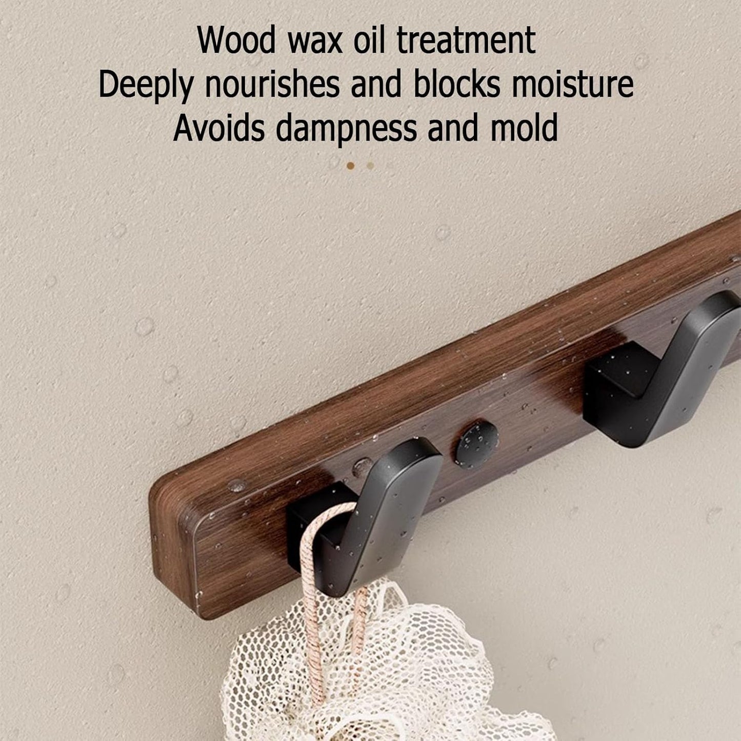 Coat rack - Wall coat rack - Coat rack with hooks - Storage rack - 25 × 3 cm - Wooden coat rack - Walnut - 4 hooks - Black