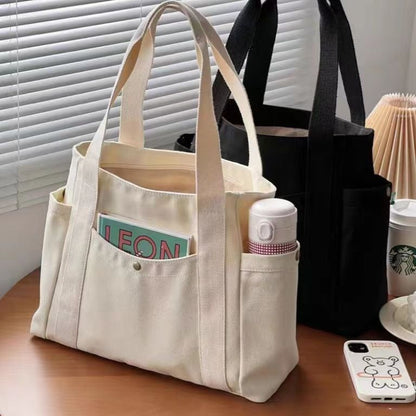 Large Capacity Canvas Tote Bag for Work Travel Carrying Bag College Style Student Outfit Book Shoulder Bag Black