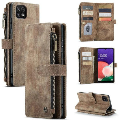 Compatible with Samsung Galaxy A22 5G Case Wallet Durable PU Leather Magnetic Flip Zipper Card Holder - Brown Brown ingen_max.