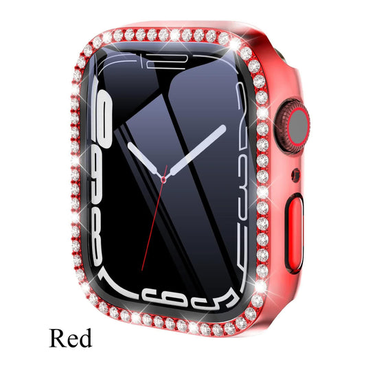 Diamond Glass Compatible with Apple Watch Case 45/41/40 mm 44 mm 42 mm 38 mm Bling Bumper+ Screen Protector iwatch Series 9 8 7 3 6 SE Red Series 789 45MM.