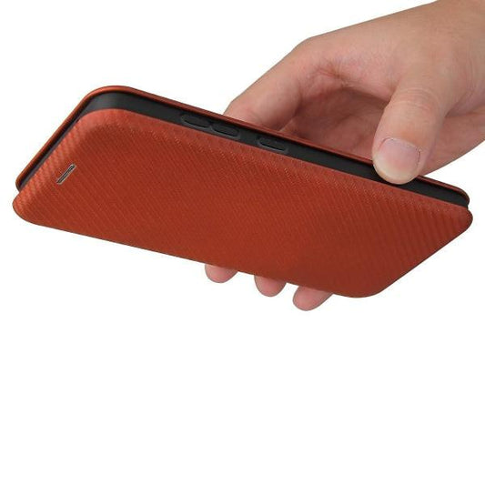 Case compatible with Samsung Galaxy A52s 5g Carbon Fiber Case Folio Flip Protective Magnetic Shell Etui Coque Brown ingen_max.