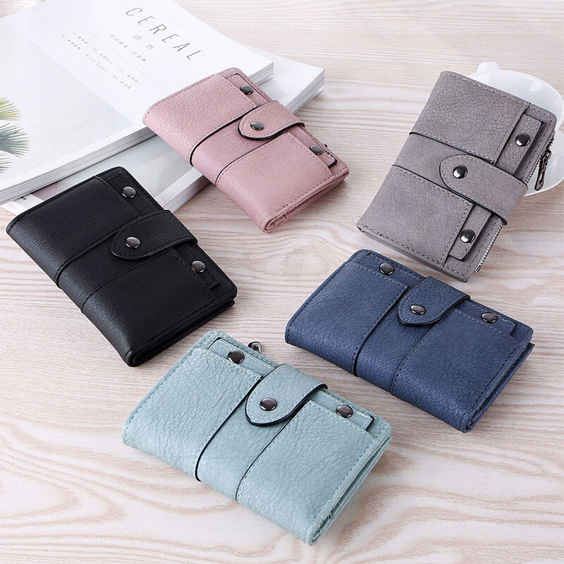 The New Fashion Foldable Small Wallet Women Leather Card Holder Wallet Blue