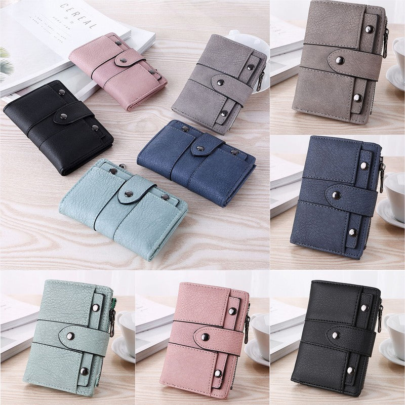 The New Fashion Foldable Small Wallet Women Leather Card Holder Wallet Blue