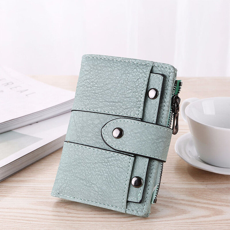 The New Fashion Foldable Small Wallet Women Leather Card Holder Wallet Blue