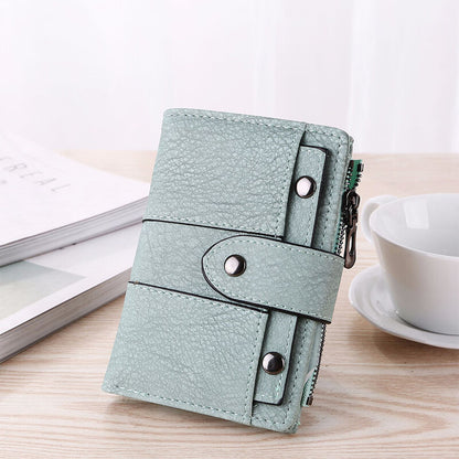 The New Fashion Foldable Small Wallet Women Leather Card Holder Wallet Blue