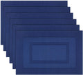 Placemats, Washable Woven Vinyl Placemats for Dining Tables, Easy to Clean Plastic Placemats Set of 6 (18 X12 Inch, Navy Blue)