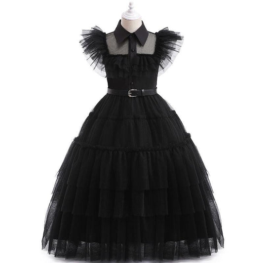 Girls' dress cosplay Wednesday Brigitte princess dress lace details puff sleeves children Skirt + belt 110.