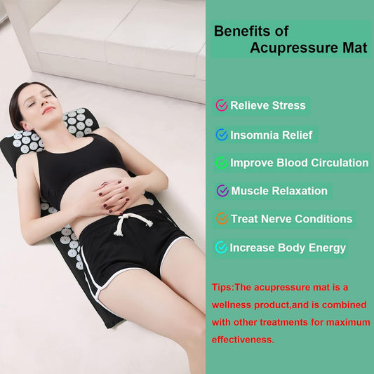 Acupressure Mat and Pillow Set with Bag Acupuncture Mat for Neck and Back Pain, Muscle Relaxation Stress Relief, Sciatica Pain Relief Pillow - Pink