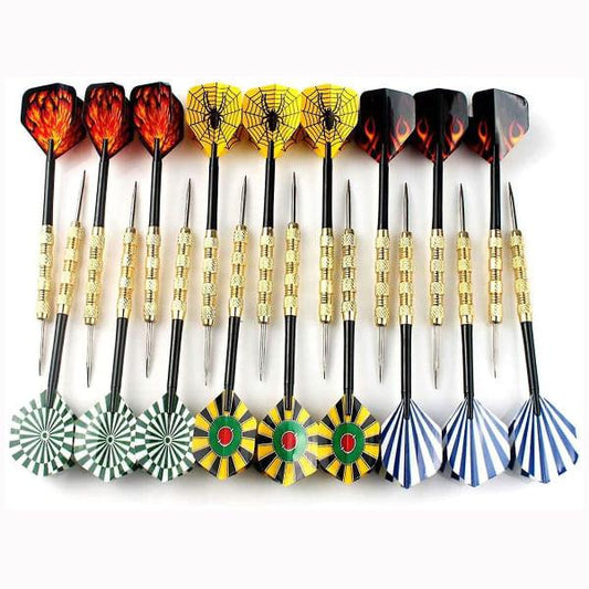 18-pack of stainless steel arrows with steel tips.