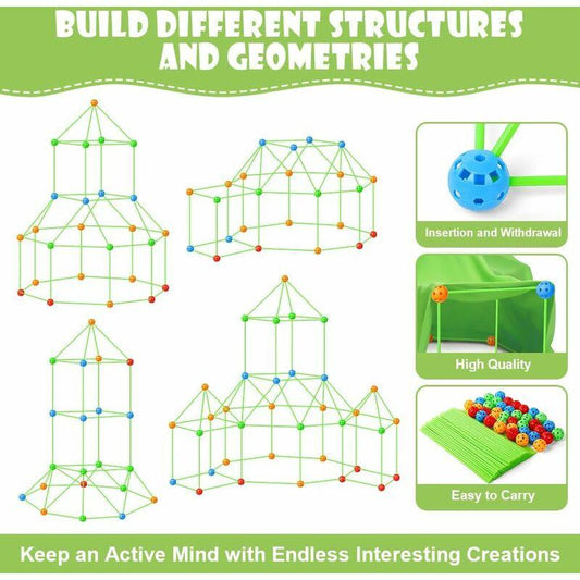 174 Pieces Plus a Tent Building Kit for Kids Glow in the Dark Air Fort Building Toys (The color of the ball is random).