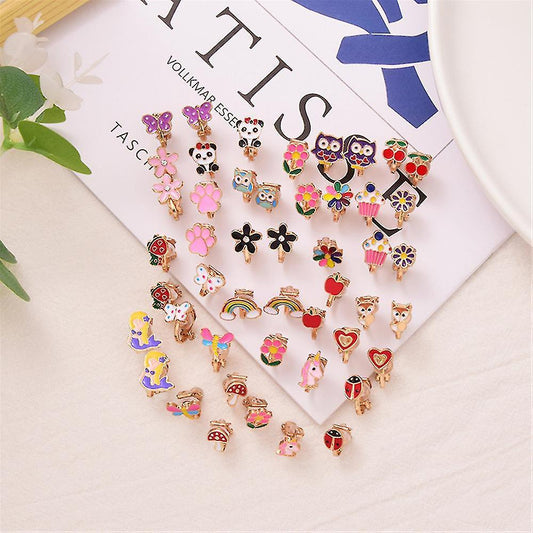 24 Pairs Girls Clip-on Earrings Children Cute Flower Metal Earring Princess Dress Up.